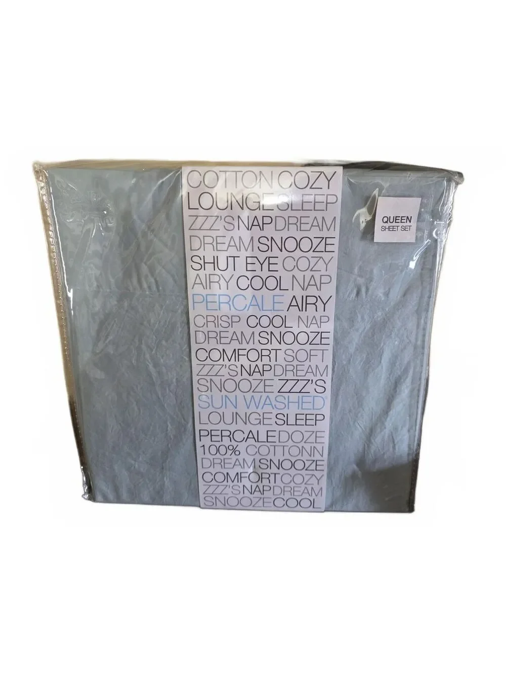 Shut Eye Cozy Queen Sheet Set 4pc Sterling Blue Cotton Percale New NIP